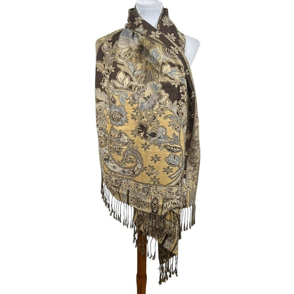 Ruyisa Womens Shawl Jacquard Scarf Oversized Floral Fringe Hem 72x28